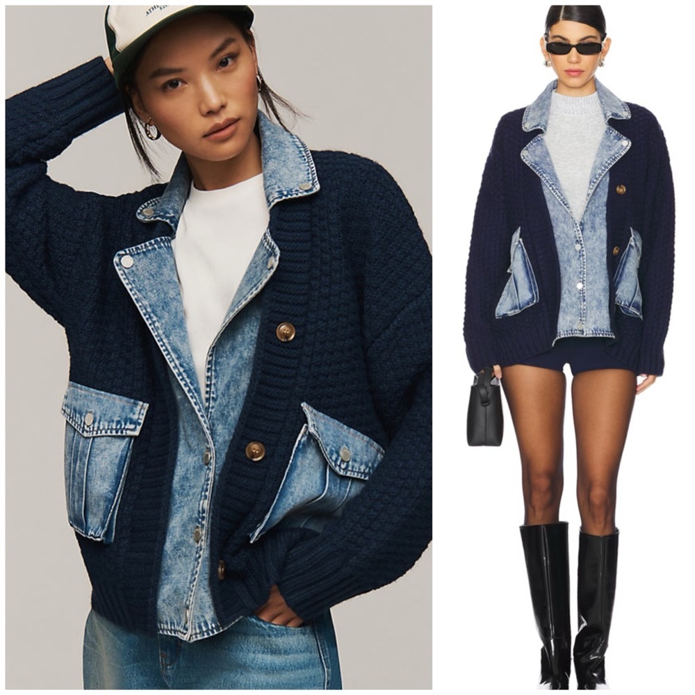 Blank NYC Navy and Denim Cardigan